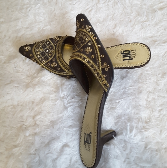 Elle Girl Giselle brown gold sequin mule 8.5 - Picture 6 of 9